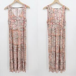 Roan + Ryan Floral Maxi Dress M Boho Sleeveless Tiered Rayon Cottagecore Coastal